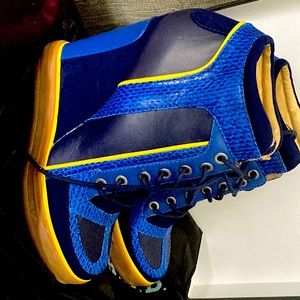 L.A.M.B Navy/Yellow Wedge Sneakers